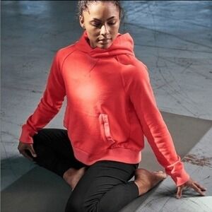 Athleta Passionfruit Coral Red Moonrise Hoodie Split Back Pullover size small